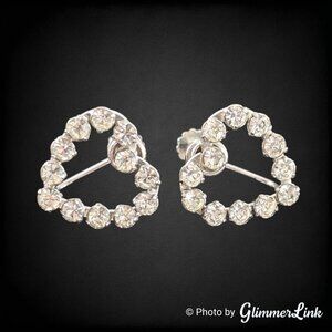 VTG KREMENTZ White Gold Overlay Clear Rhinestone Heart Screw Back Earrings